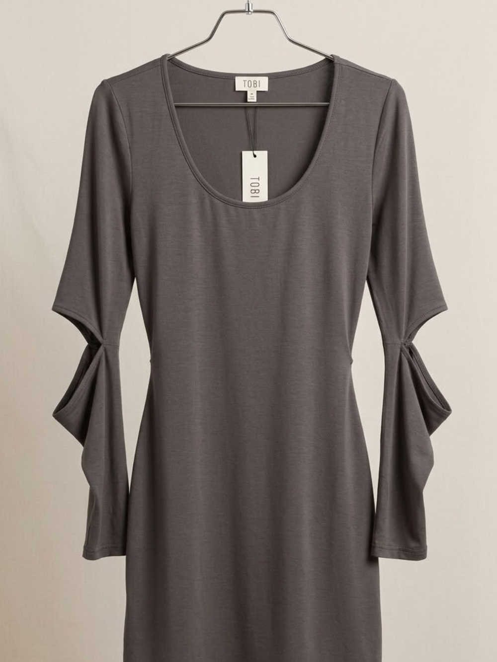 Tobi Charcoal Gray Long-Sleeve Cutout Bodycon Mini Dress